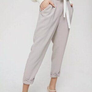 Aritzia Wilfred Allant Pants Cropped Leg Tie Waist Crepe Trousers, Taupe